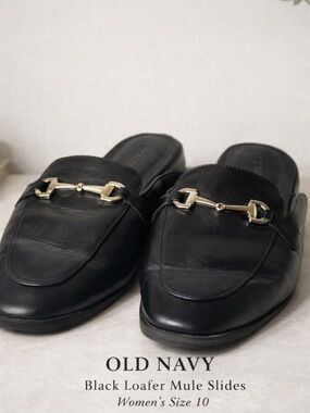 Old Navy Black Mule Loafers with Gold Accent